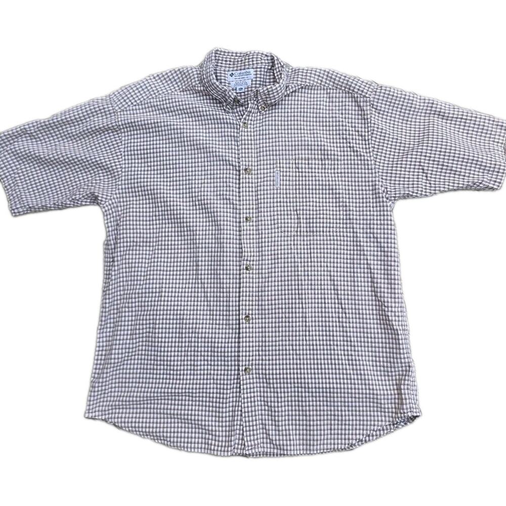Columbia Mens XXL Short Sleeve Button Front Shirt Plaid Checkered 100% Cotton